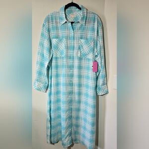 Riley & Rae Plaid Button-Up Ruffle Shirt Dress, NWT, Size Large